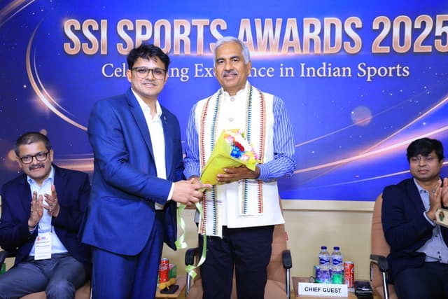 The Chief Guest welcomed on stage at the SSI Sports National Awards 2025